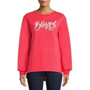 Positivitees Women's Red Blessed Graphic Fleece Sweatshirt Size S (4/6) NWT